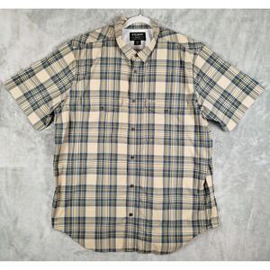 Filson Lightweight Vented‎ Beige Blue Plaid Button Up Shirt Mens 2XL Fishing